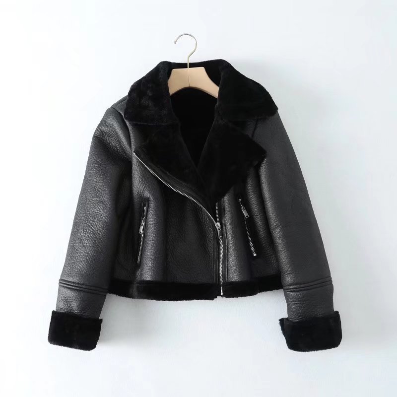 Y2K 2024 Fréijoer Hierscht Neit Produkt Dammemoud Street Style Casual Kuerzmantel mat Pelz a Lieder M2_voghion.com