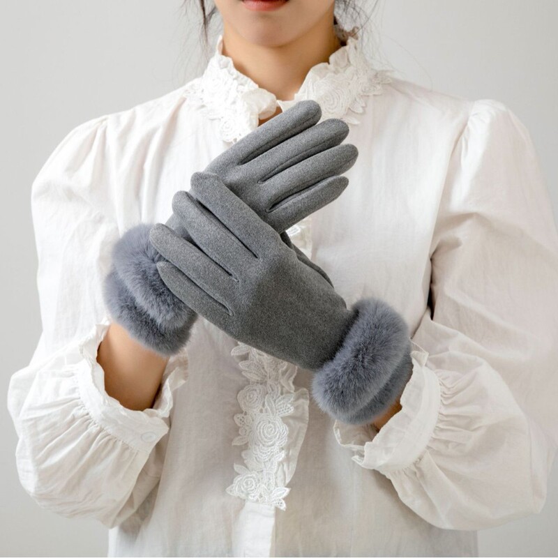 德绒冬季手套保暖女士冬季加厚清新骑行毛口防寒户外防风触屏手套|undefined