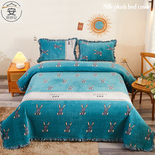 批发秋冬加厚牛奶绒床盖新款夹棉绗缝水晶绒盖毯三件套绒毛毯床单