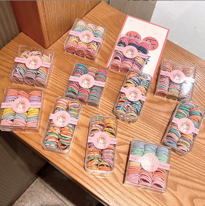 La banda de goma para niños no duele el pelo del bebé lazo del pelo banda de pelo alta elástica en caja cuerda de pelo para niñas accesorios para el cabello Cola de Caballo banda de goma
