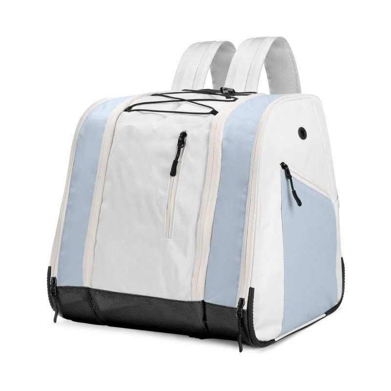 Blue Snow Boots with Thick Fan-Shaped Large Ski Bag, Large-Capacity Football-Style Sports Backpack Ski Shoe Bag