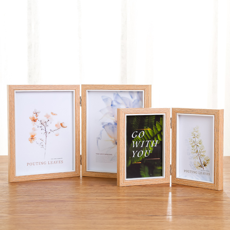 Wooden Creative Triple Photo Frame Platform Combo Foldable Ornaments 678 Inch Double Triple Photo Frame Combination in stock