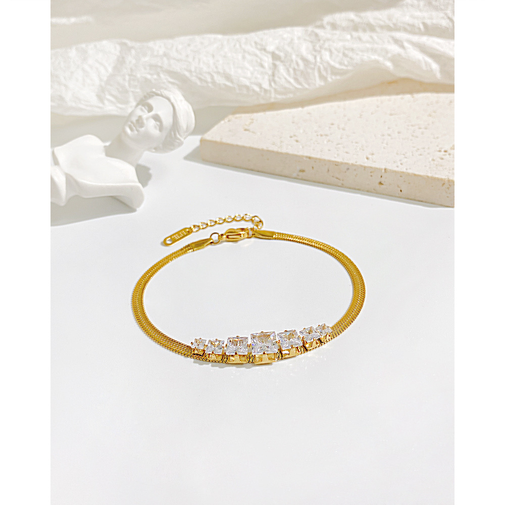 Simple Style Geometric Stainless Steel Inlay Zircon Bracelets 1 Piece