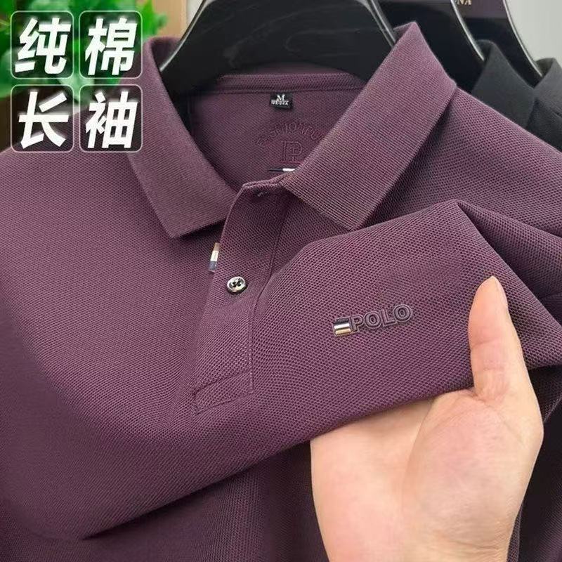 厂家直销100纯棉长袖polo衫男秋季新款商务休闲宽松印花翻领t恤男|undefined