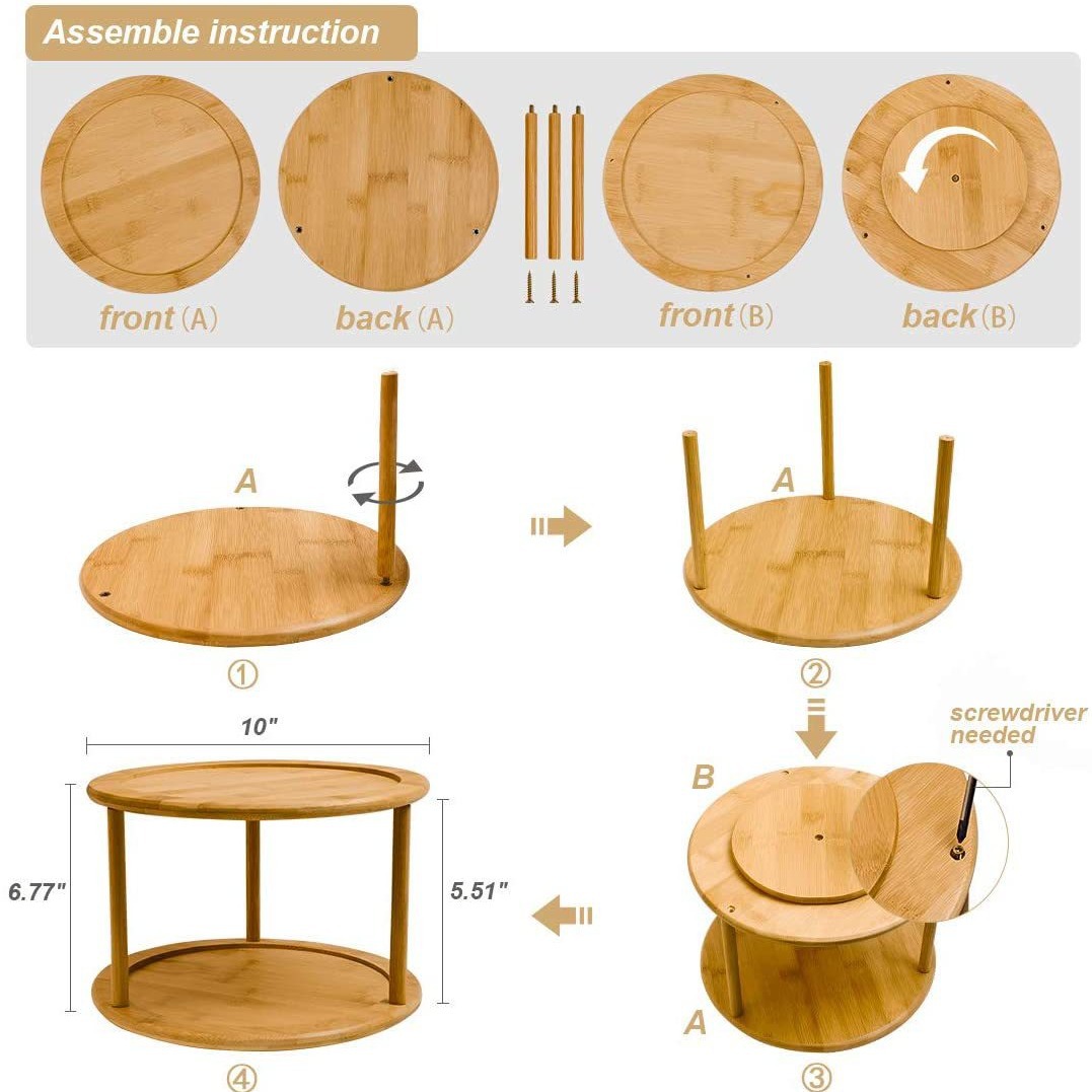 En stock Bambú de doble capa giratoria condimento estante cosmético giratorio almacenamiento rack cocina giratoria plato giratorio especias rack