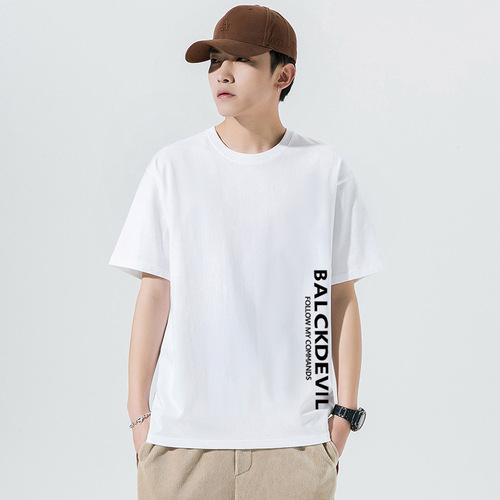 2024 New Print Short Sleeve T-shirt Men Korean Style Base Shirt Fashion Loose Summer Men's Top Trendy Cross-border