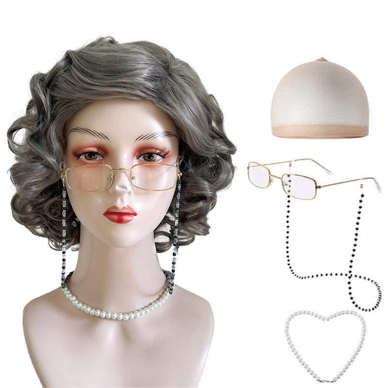 Cos Halloween Granny Wig Performance Props Grandpa Old Woman Wig Grandma, a wig