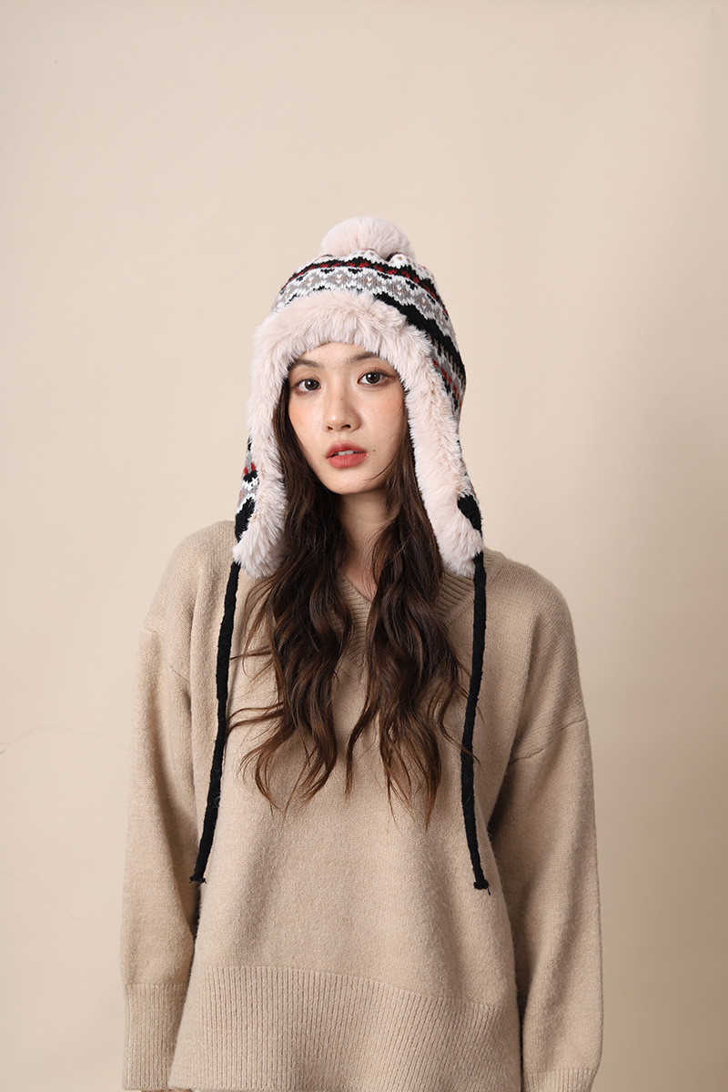 Knitted women in autumn winter, thickened warm, highlighting face and small ear protection, plush for cycling, cold_voghion.com
