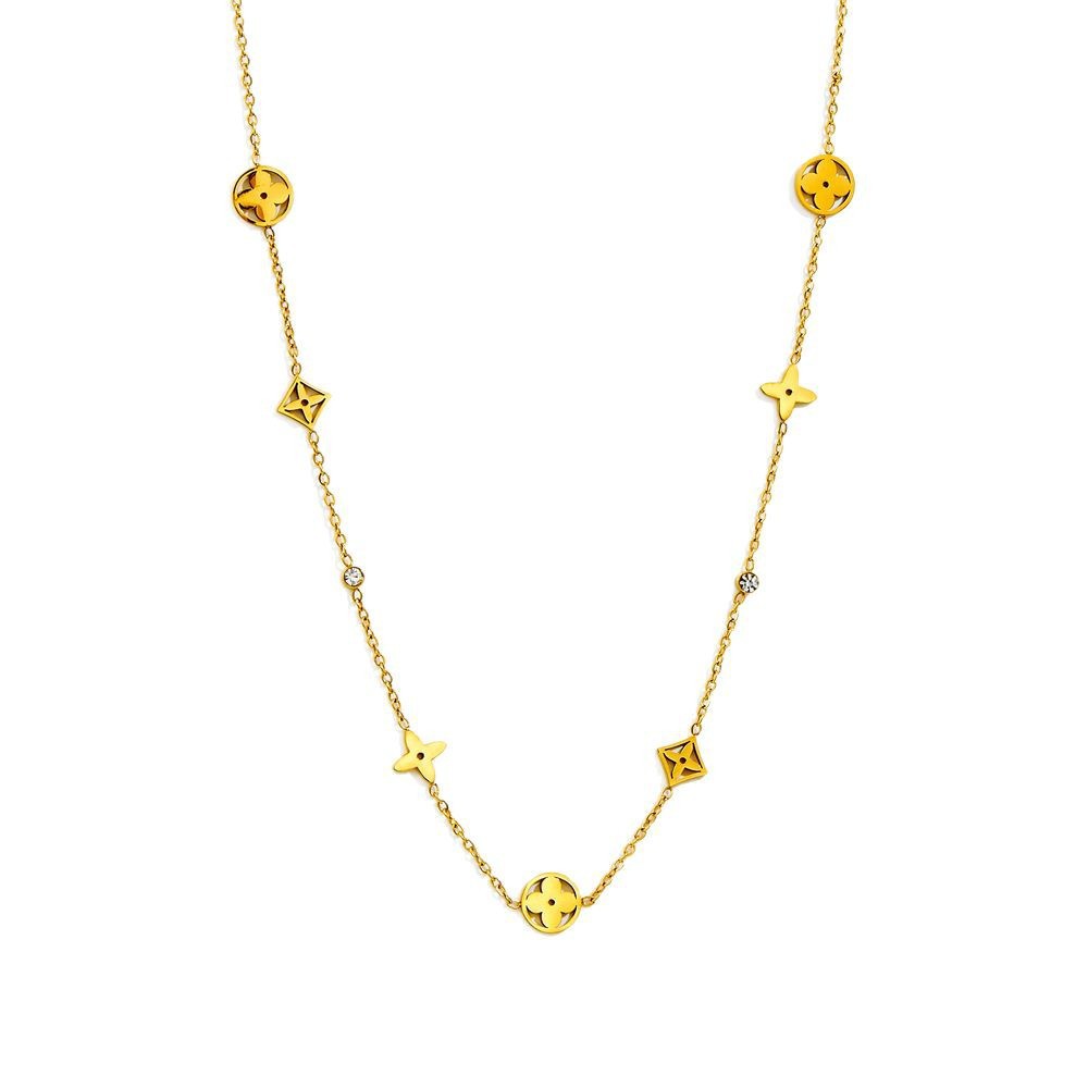Collar de acero de titanio tetrafolia vieja flor dorada simple temperamento de alta sensación de joyería de acero inoxidable no se desvanece conjunto de mujeres