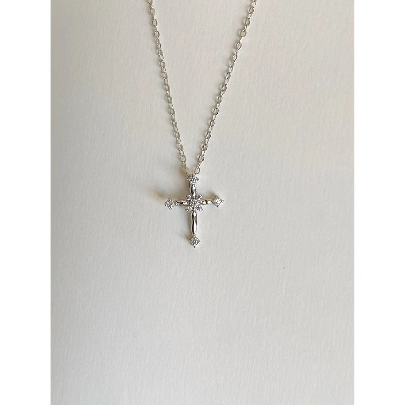 925 Sterling Silver Artificial Gemstones Cable Chain Plating Inlay Cross Pendant Necklace display picture 1
