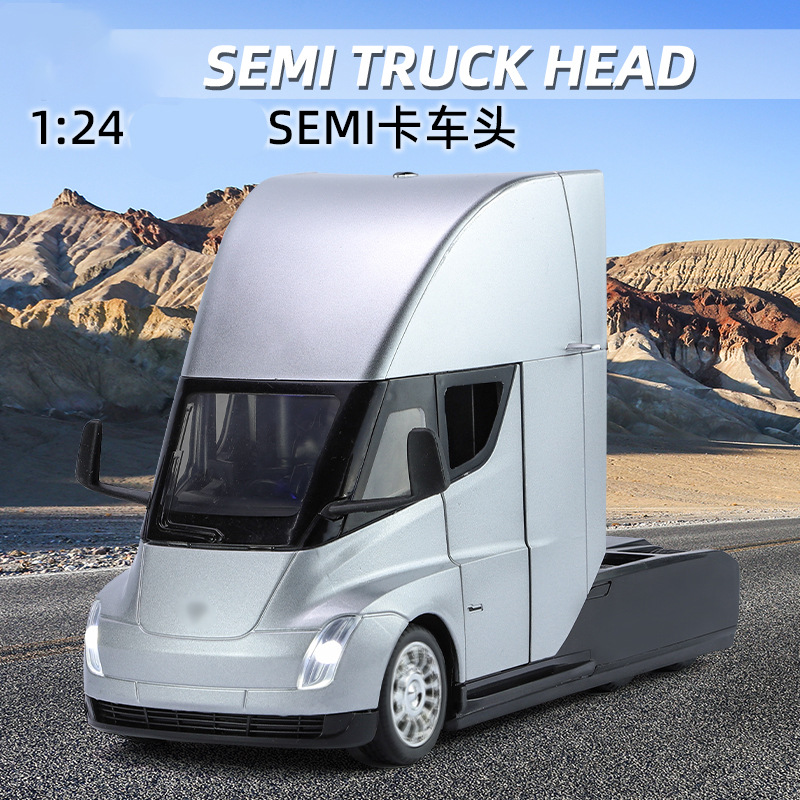 1:24 Tesla Tractor Trailer Container Truck Sound and Light Pull-Back Car Kidsren's Car Toy Artificial Alloy Car Model Ornaments