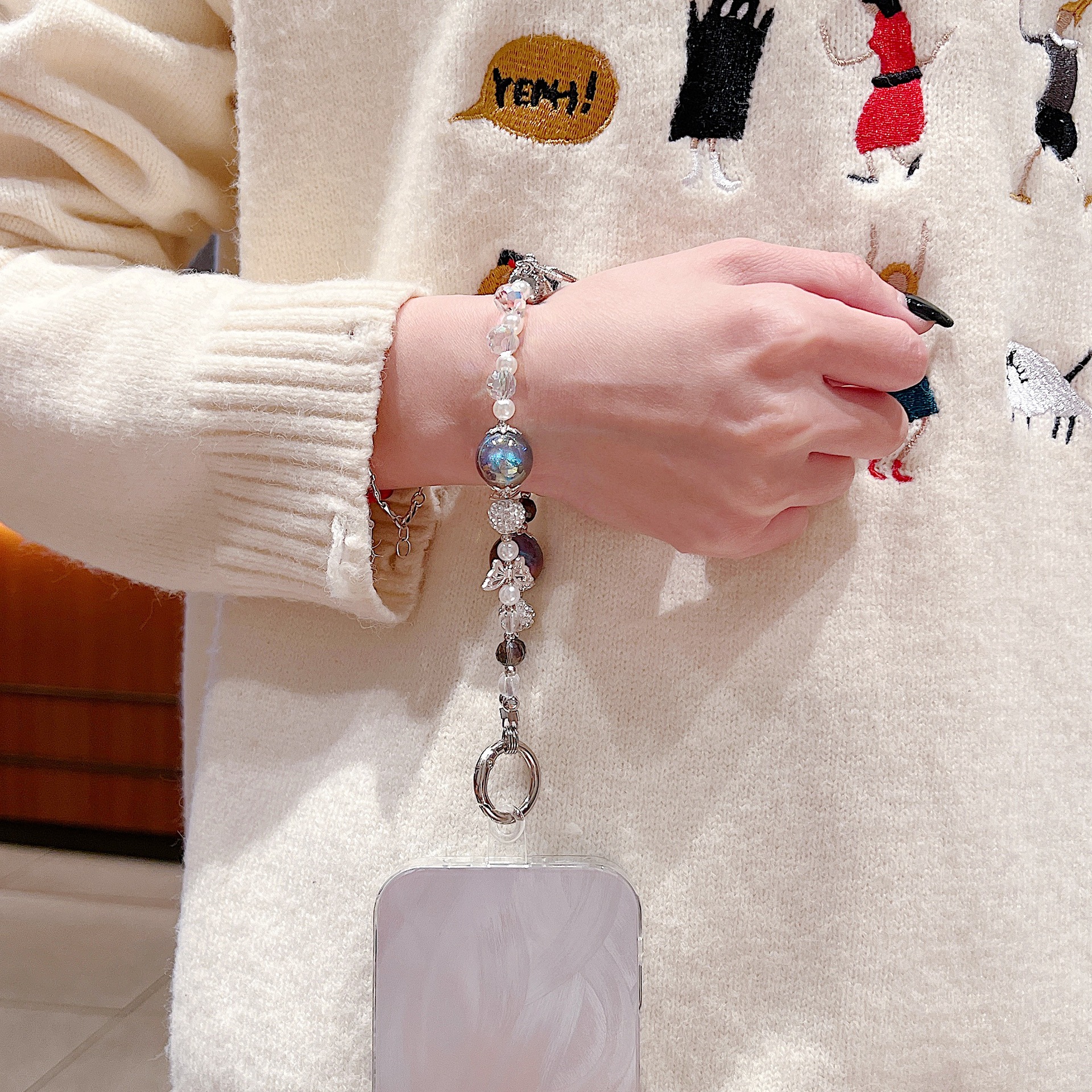 Cadena colgante de sentido avanzado de nicho Heidi Bead Butterfly Leaf borla cordón para teléfono móvil Cadena de cuentas hecha a mano Bolsa colgante