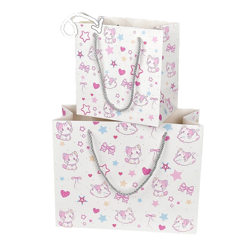 かわいい虹子猫ギフトバッグ強力な白い段ボール袋イン高価値かわいい漫画誕生日ギフト紙袋|undefined