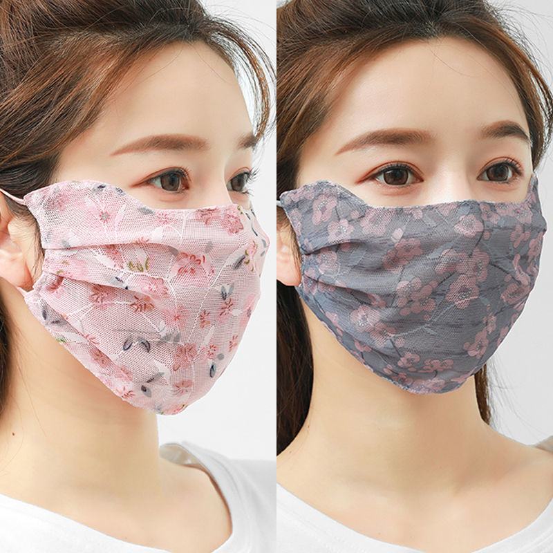 Summer Lace Sun Protection Mask for Women, Korean Style Thin Breathable Outdoor Cycling Face Protection Sunshade Mask