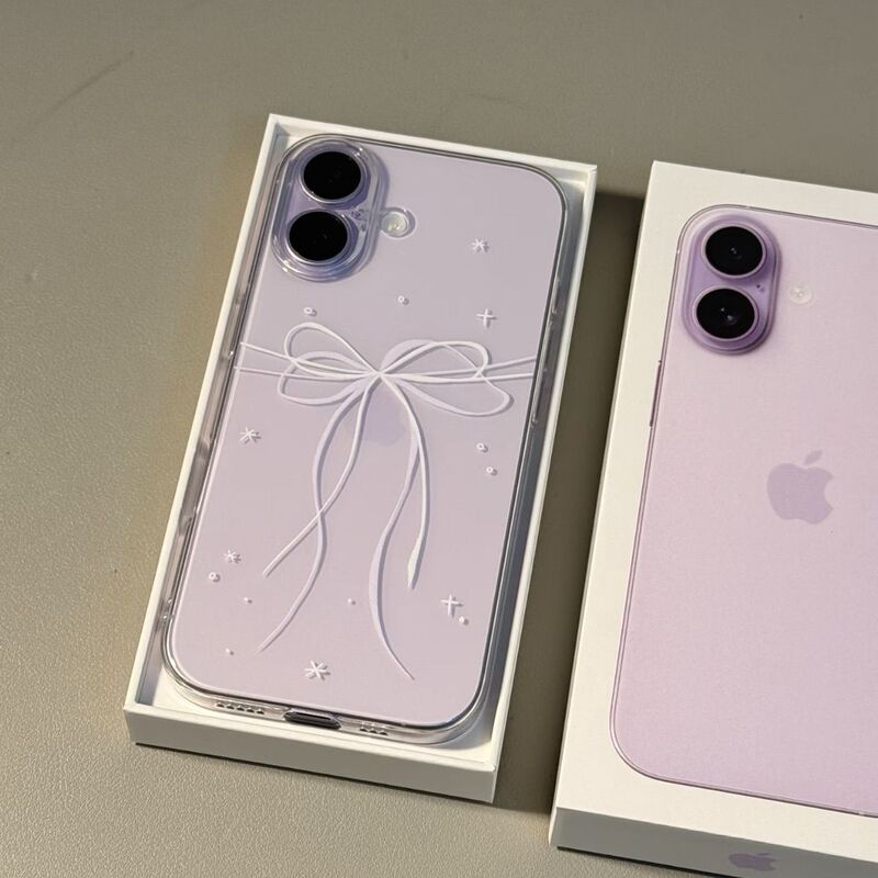 Star Bow Suitable for Apple 17Promax16 Mobile Phone Case 15 14 Creative 13 12P Transparent 11 Large Hole