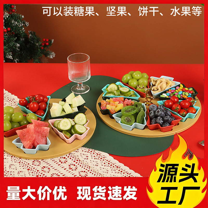 Colorful Compartmentalized Christmas Tree Fruit Plate for Restaurant and Home Use, Creative Snack Tray with Fruit Platter