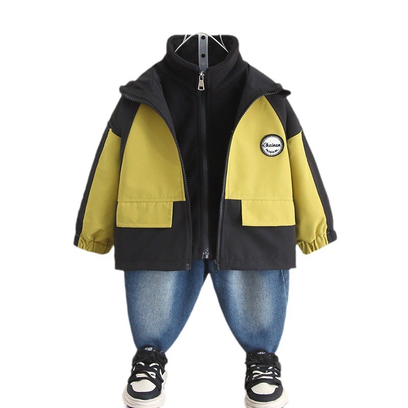 6298 Chaquetas de otoño para niños tres en uno 2025 nuevos niños primavera y otoño chaqueta casual con capucha chaqueta para bebé