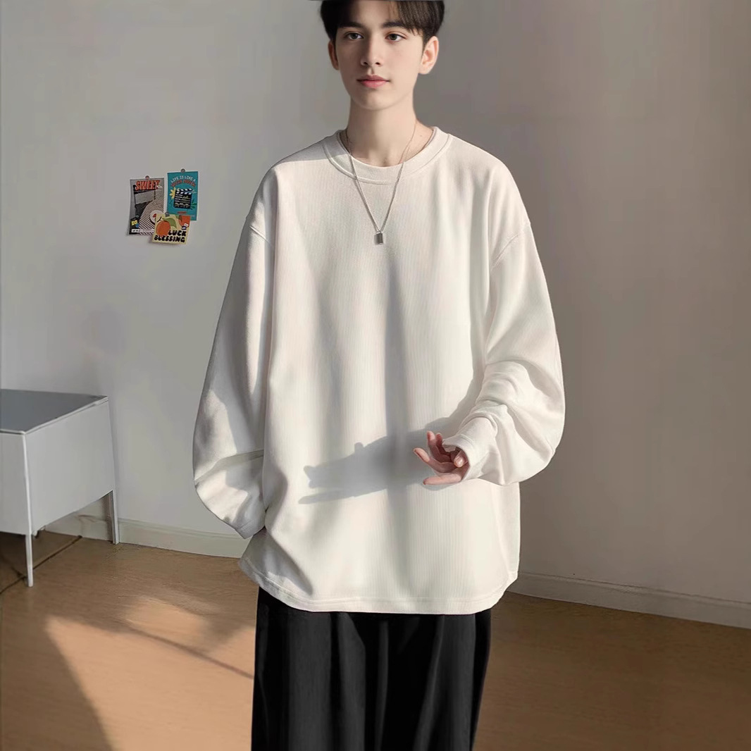 남성용 긴팔 티셔츠 2025 신작 봄, 가을 헤비급 코튼 스웨트 셔츠 루즈 티셔츠 이너 레이어드 셔츠 탑