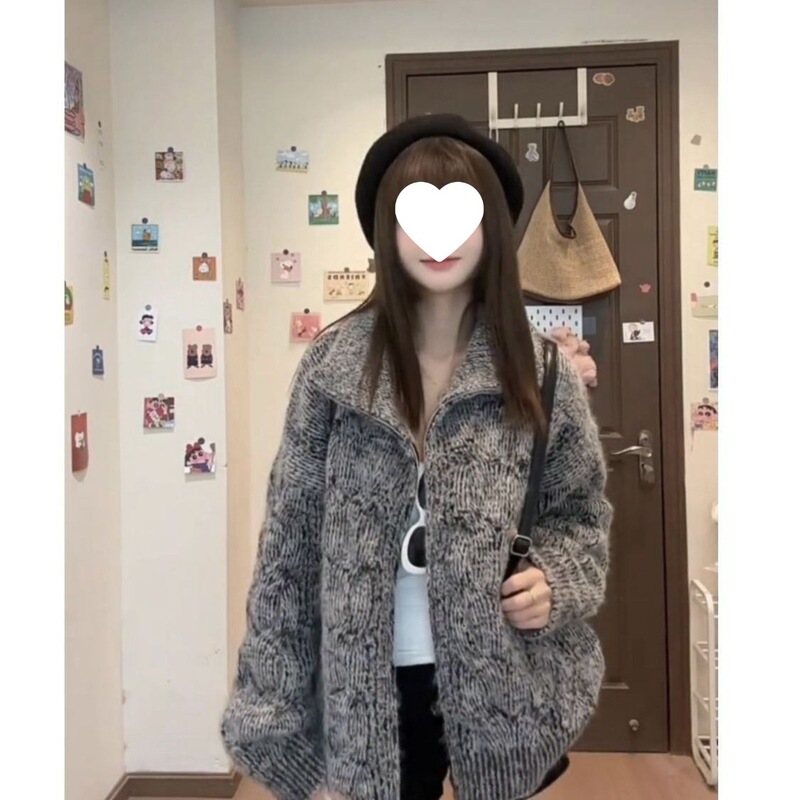 费尔岛高领拉链2025毛衣外套女秋冬新款慵懒风宽松气质时尚针织衫|undefined