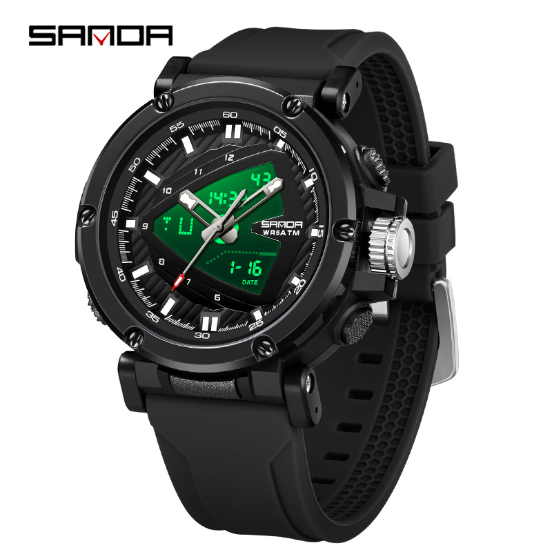 SANDA 9052 estudiantes deportivos impermeable reloj despertador reloj electrónico de moda moda hombre reloj puntero