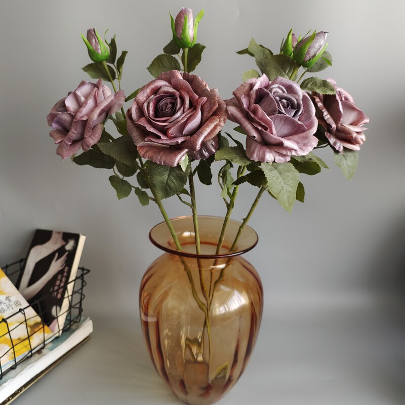 Simulation flower 3D printing autumn pearlescent rose classical home living room model room decoration wedding photography props Simulation flower 3D printing autumn pearlescent rose classical home living room model room decoration wedding photography props