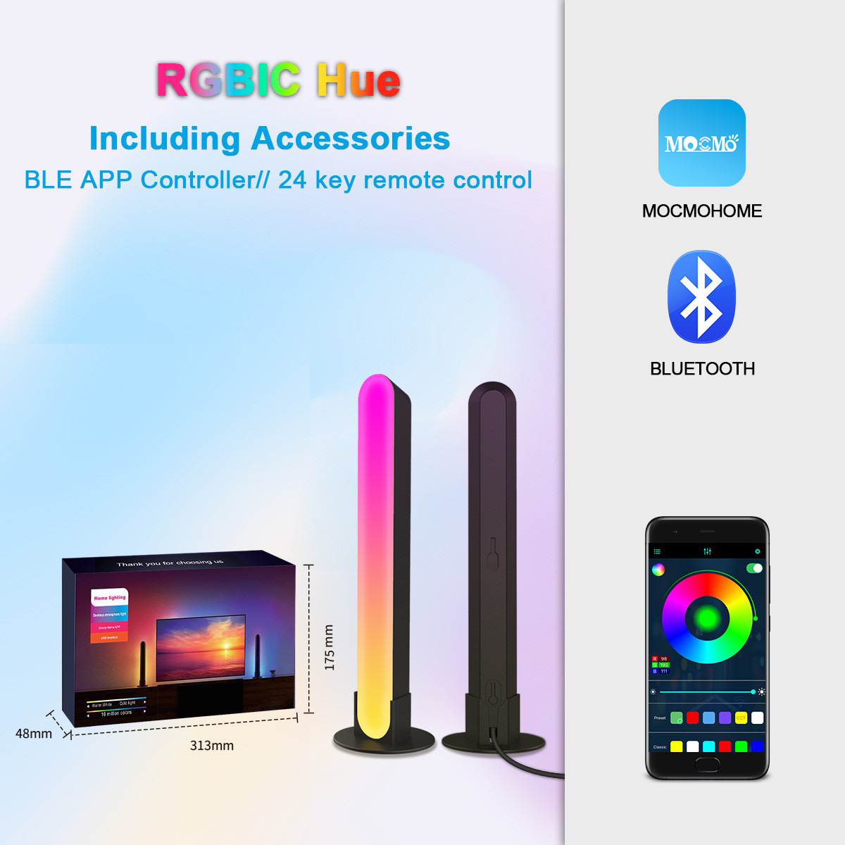 블루투스 APP-데스크탑 분위기 램프-2 팩