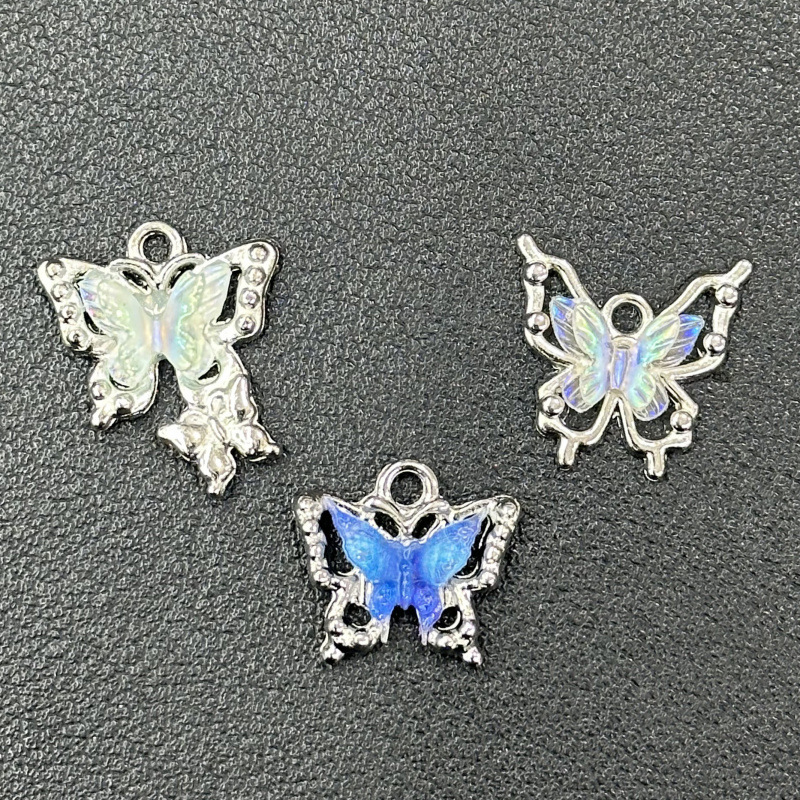 Popular Alloy Butterfly Nail Art Accessories, Resin Butterfly Necklace Pendant, DIY Bracelet Butterfly Tassel Materials
