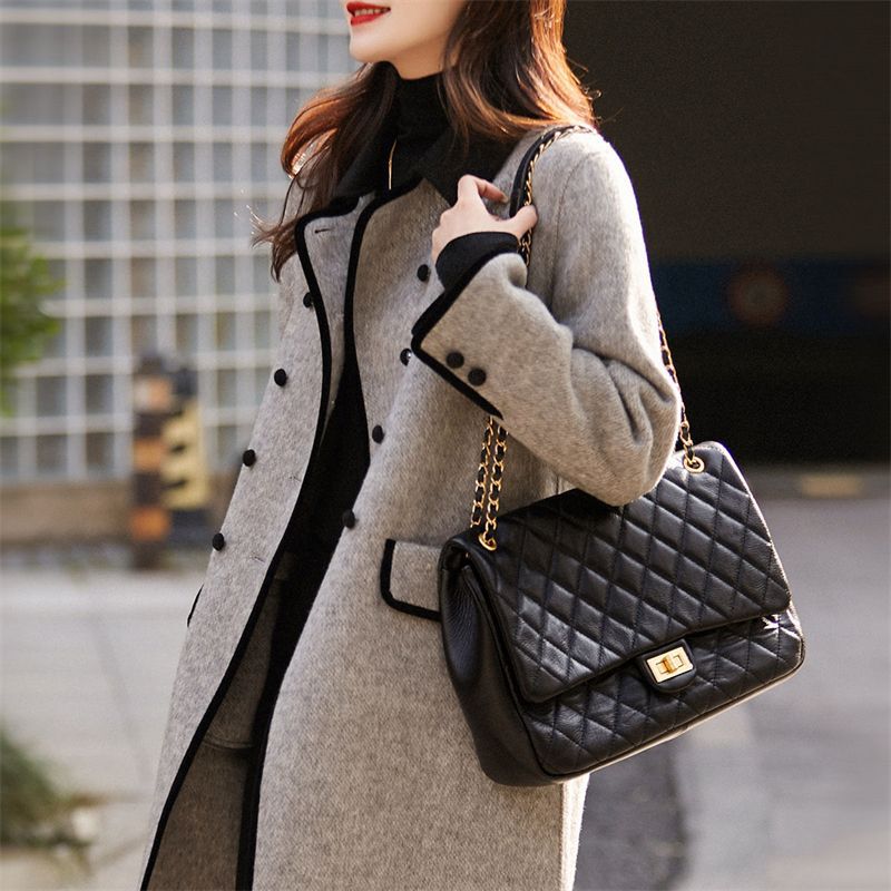 2025 Autumn and Winter New Fashionable Korean Style Slimming Casual All-match Elegant Color Contrast Small Lapel Woolen Coat for Women