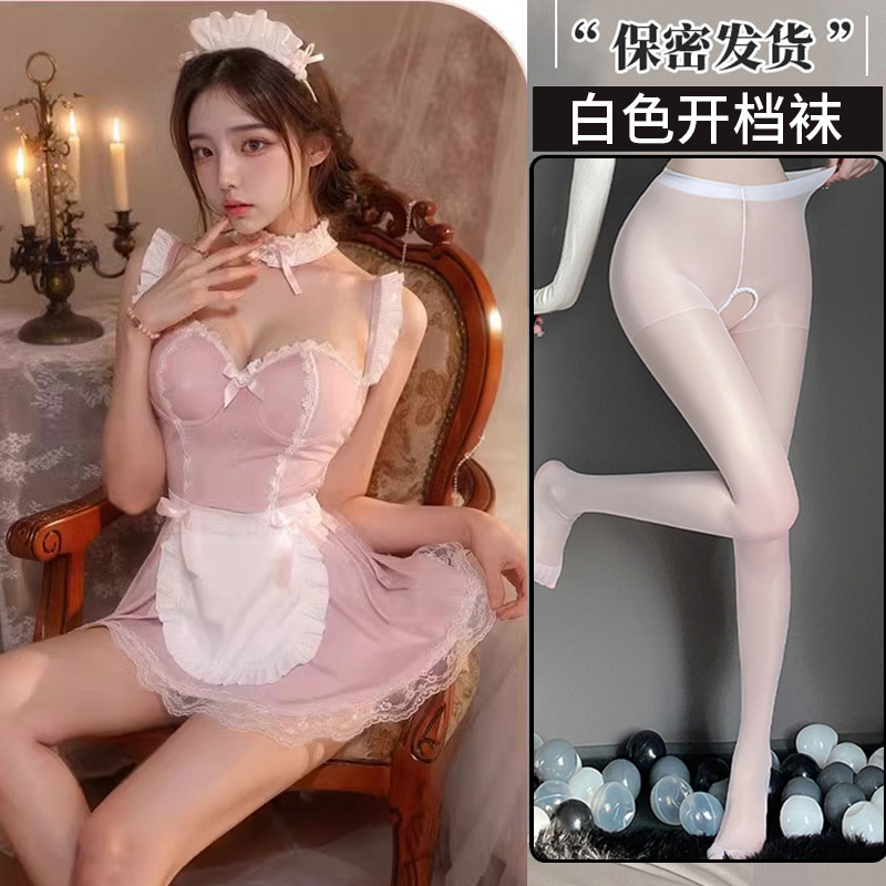 핑크 언더와이어 푸쉬업 메이드 복장 + 흰색 오픈 양말