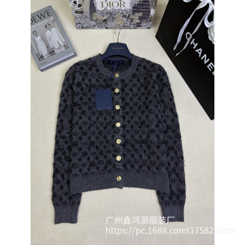 Classic Old Floral Color-Blocking Design 25-Year-Old Round-Neck Knitted Cardigan Mohair Soft and Fashionable Lazy Nanyou Women