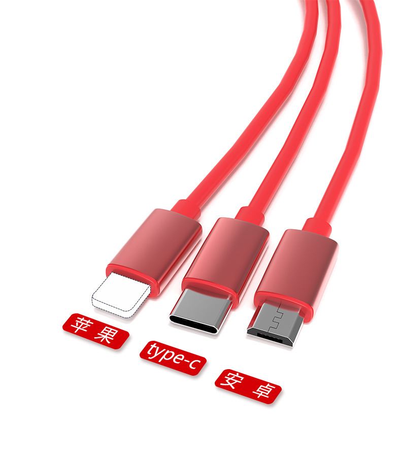 Crystal retractable data cable with one to three logo gifts three in one easy storage universal mobile phone 3A fast charging cable