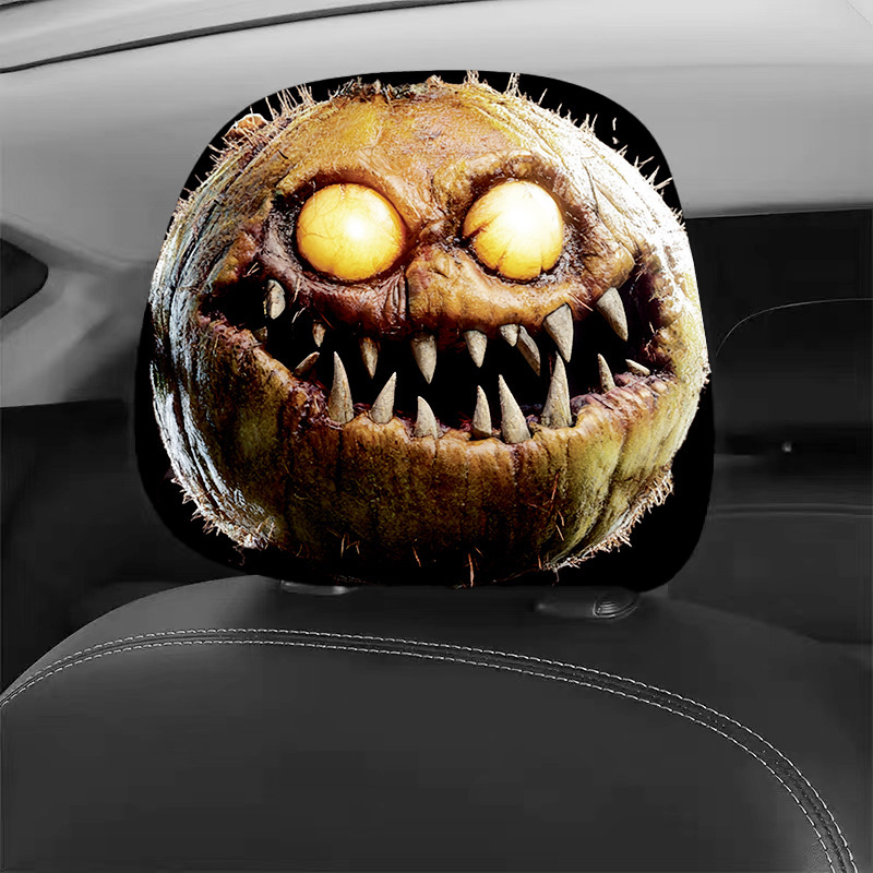 Cross-Border Foreign Trade Double-Sided Printing Car Headrest Cover Halloween Pumpkin Skull Spoof Universal Car Decorative Pillow Cover