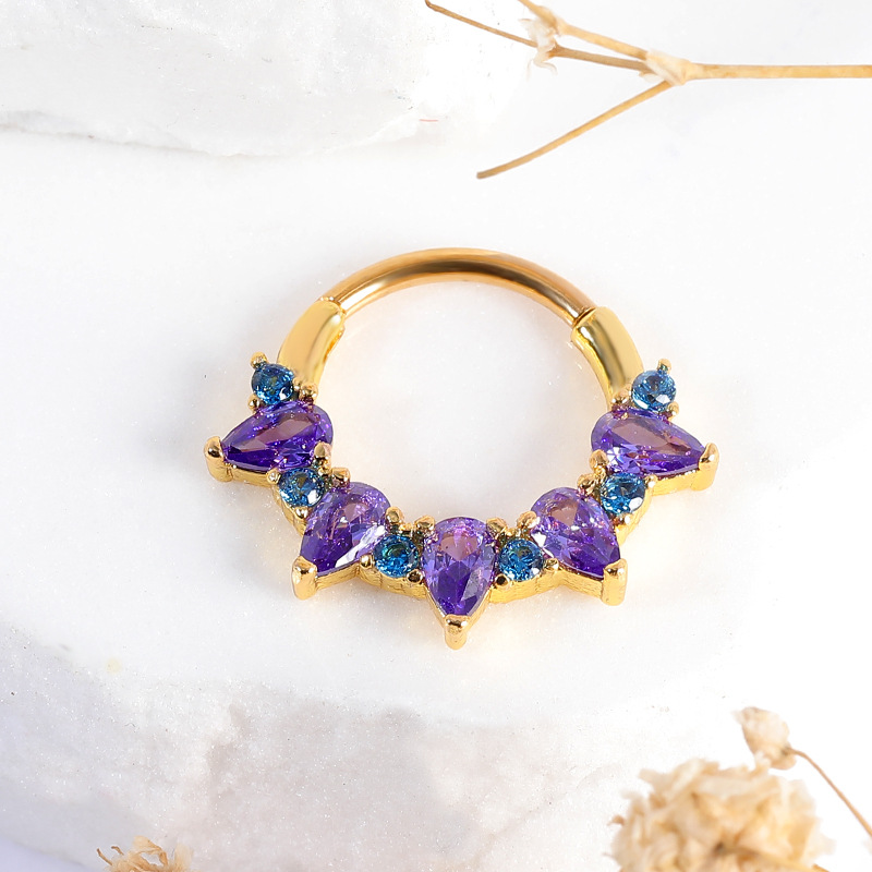 2024 Hot Selling Stainless Steel Nose Ring Zirconia Amethyst Titanium Steel Nose Jewelry for Women detail image 7