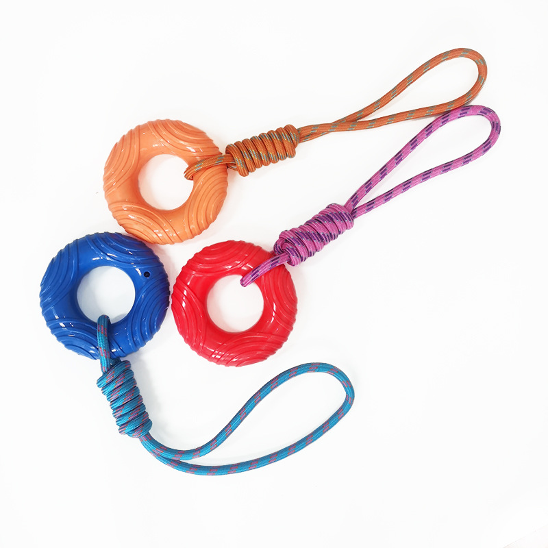 Transfronterizo nuevo juguete para mascotas anillo de tracción de cuerda de nylon sonido molar Limpieza de dientes elástico resistente a mordeduras perro de entrenamiento de juguete