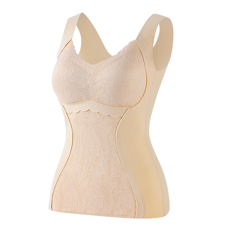 De terciopelo calefacción térmica chaleco ropa interior de mujer con almohadilla en el pecho engrosada Otoño e Invierno ropa interior de encaje sin costuras térmica superior