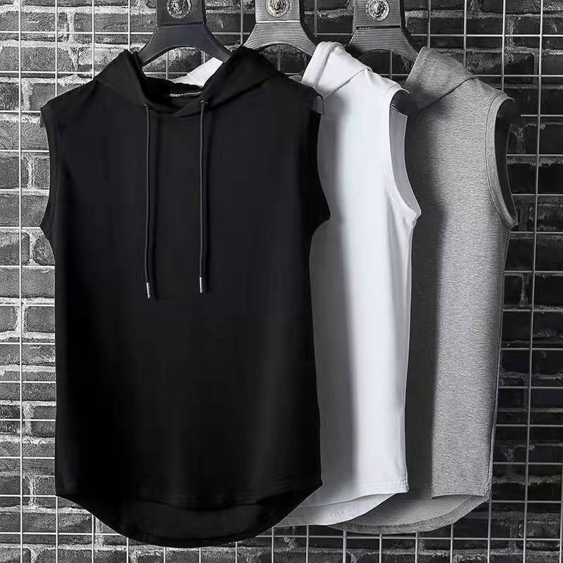Men's Vest Ins Handsome Fashionable Sports Waistcoat Base Shirt Hooded Loose Korean Solid Color Sleeveless T-Shirt Top Men's Vest Ins Handsome Fashionable Sports Waistcoat Base Shirt Hooded Loose Korean Solid Color Sleeveless T-Shirt Top