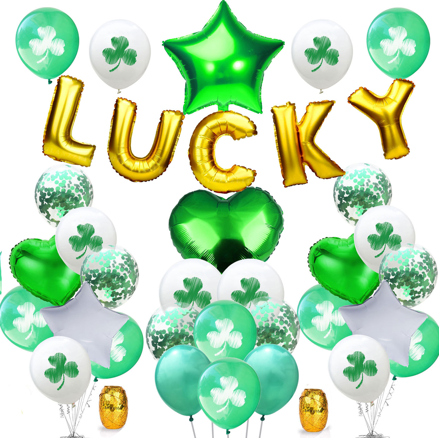 LUCKY鋁膜氣球 三葉草乳膠氣球 聖帕特裏克節日布置裝飾套裝