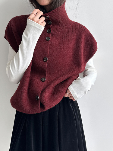 Luxi Korean stacked high-necked knitted vest for women 2026 spring drawstring waist all-match sweater vest ss987