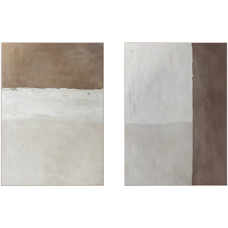 沈白日本式の寂しい赤貧乏風の装飾画の客間のソファーの背景の壁画の双連の抽象的な色の塊のベージュ色の掛け画