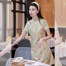 新中式国风斜襟盘扣改良旗袍2024年夏季新款绿色修身连衣裙子女装