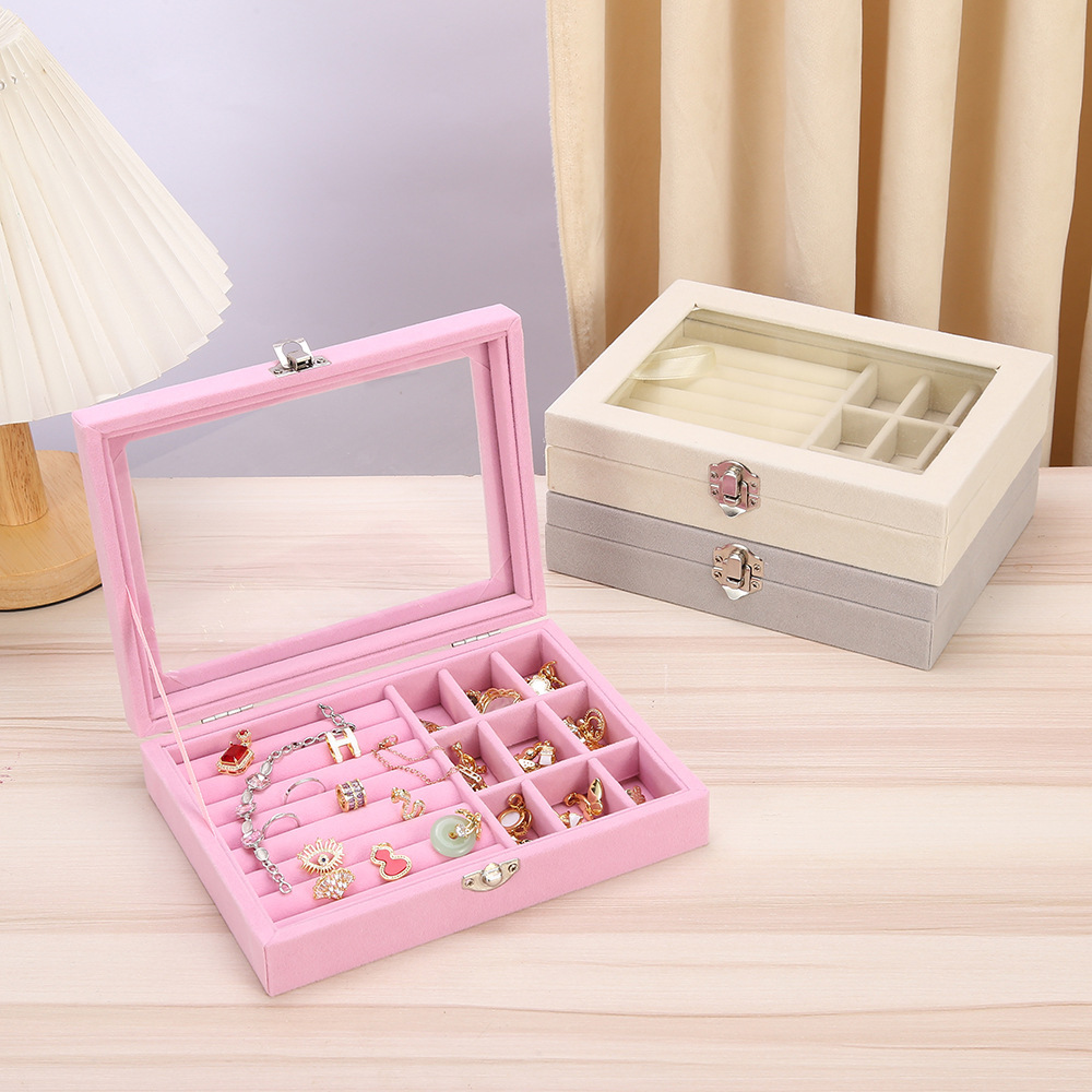 In-Stock Simple Solid Color Large-Capacity Jewelry Storage Box for Home Use, Necklace and Earring Organizer with Mirror, Jewelry Organizer Box