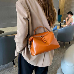 休閒手提小方包2023秋冬新款真皮大容量單肩斜挎包女寬肩帶軟牛皮
