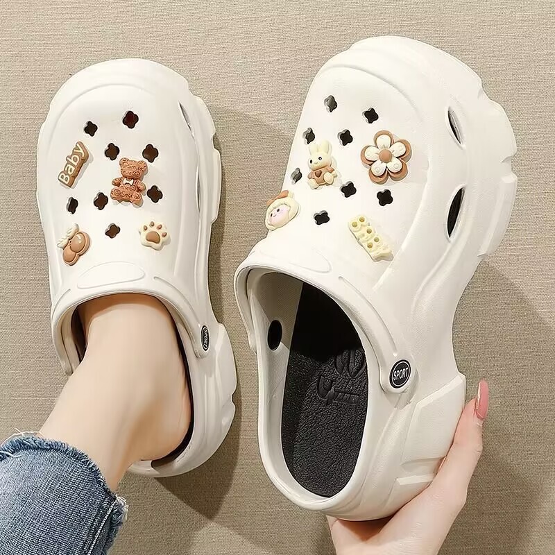 Two-Wear Closed-Toe Slippers for Women, Non-Slip New DIY Fashion Sweet Cool Height-Increasing Thick-Soled Clog Shoes with a Stepping-On-Clouds Feel, Eva