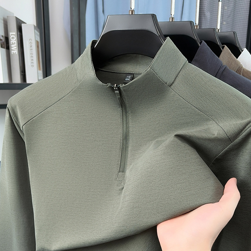 Half-zip stand-up collar pullover long-sleeve t-shirt for men, new autumn casual loose outdoor sports base shirt top Half-zip stand-up collar pullover long-sleeve t-shirt for men, new autumn casual loose outdoor sports base shirt top
