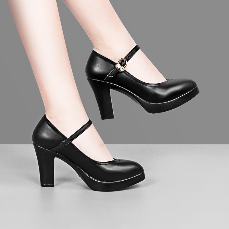 2024 New Cheongsam Catwalk High Heels Women's Thick Heels Professional Fashion Shallow Mouth Leather Shoes Pointed Toe Waterproof Platform Special Price