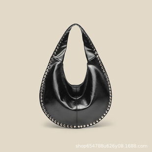 2025 autumn and winter new cross-border fashion women's bag shoulder oblique hanging rivet crescent armpit casual tote handbag