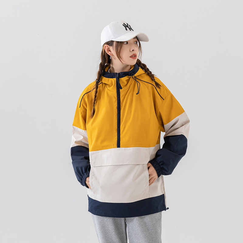 Spring and Autumn Loose-Fitting Plus-Size Half-Cardigan Unisex Pullover Japanese-Style Workwear Windbreaker Long-Sleeve Windproof Jacket for Women Cross-Border