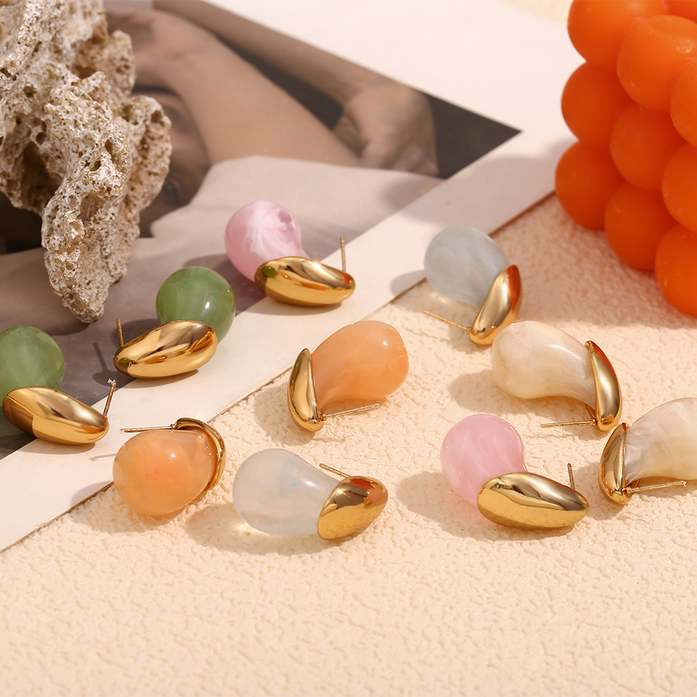 Candy Color Resin Water Drop Stainles Steel Earrings