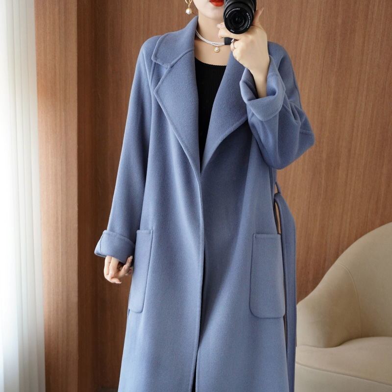 100%纯羊毛双面呢羊绒大衣女冬中长款宽松时尚加厚女士羊毛呢外套|undefined