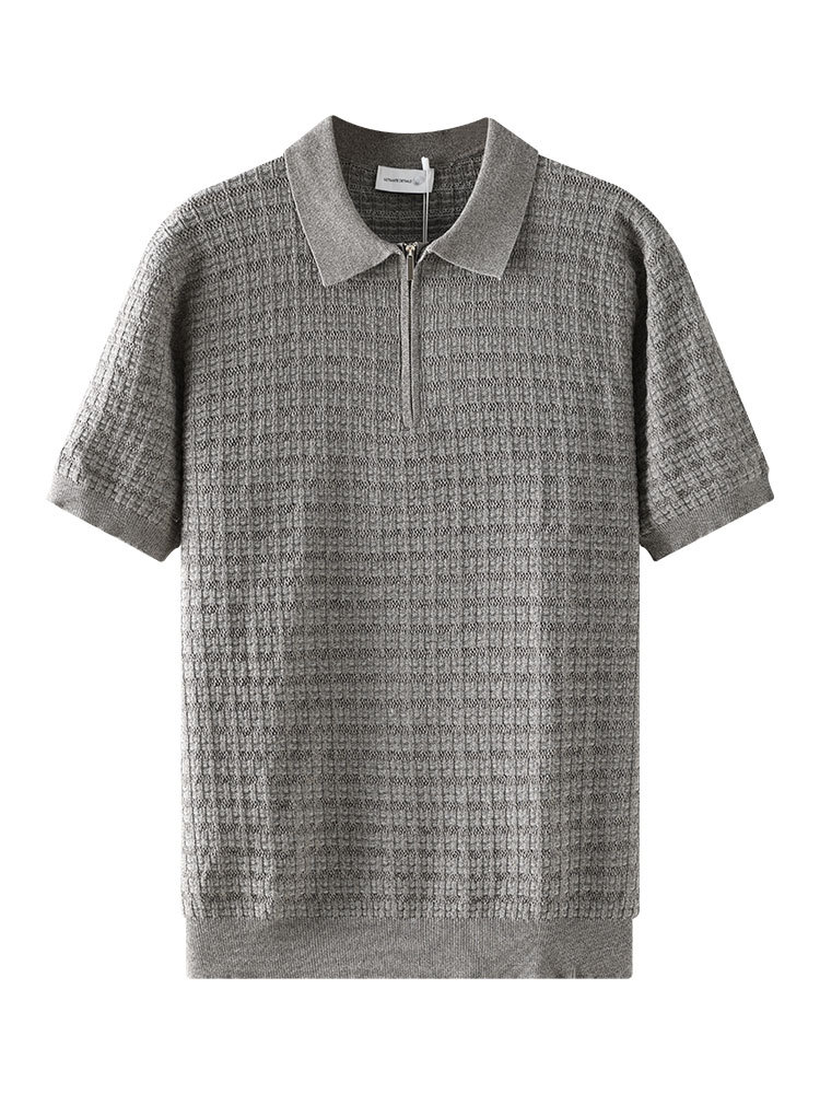 Cross-border hombre antiguo estilo de hielo de alto nivel camiseta de polo de punto de seda de hielo de verano con solapa de negocios de ropa casual de hombre blusa
